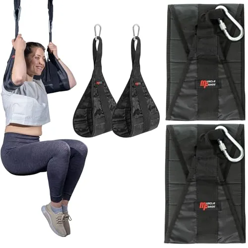 MuscleForge Bauchmuskelschlaufen – Ab Straps & Armschlaufen Gym mit Karabiner für Klimmzugstange – Loop Straps Gym für Beinheben & Bauchtraining – 200 kg Belastung – Für Türreck geeignet