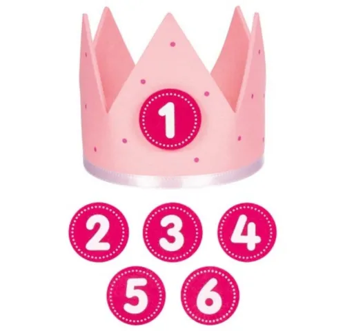 Gollnest & Kiesel Dekofigur Goki Geburtstagskrone rosa 60677 Filz Zahlen austauschbar 1-6 (7 St), Größenverstellbar durch Klettverschluss