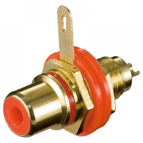Cinch-Einbaubuchse, Metallausführung, isoliert, vergoldet, Lötmontage - Farbe: rot