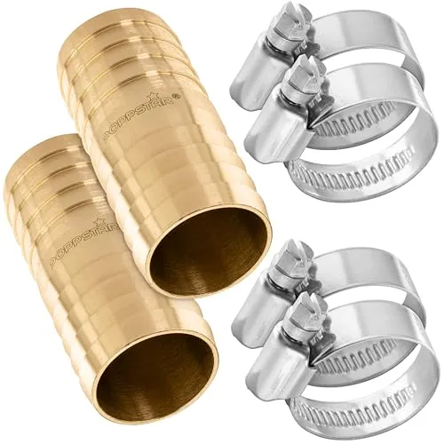 Poppstar Messing Schlauchverbinder 1 Zoll mit 2 Stück Edelstahl-Schlauchschellen für 1