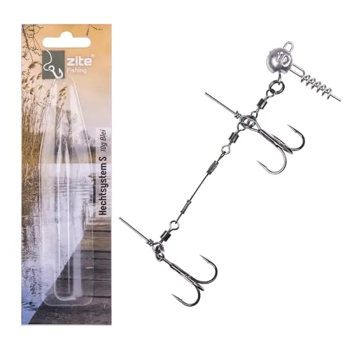 Zite Fishing Hecht Gummifisch-System S 9cm | 5g - 20g Fertigmontage Gummiköder mit Screw Jigkopf | Softbait Angsthaken Drillinge | Spinn-System Montage ideal für Hechtköder 15-20cm (10g)