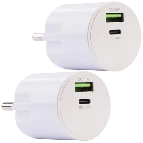 revolt Premium-Ladegerät: 2er-Set USB-Netzteile mit USB-C PD bis 30 W und Quick Charge bis 18 W (C Netzteil MacBook, intelligentes 2-Port, Akku)