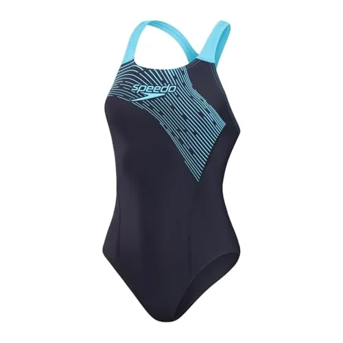 Speedo Damen Medley Logo 1 Piece Badeanzug, Navy, 34 EU