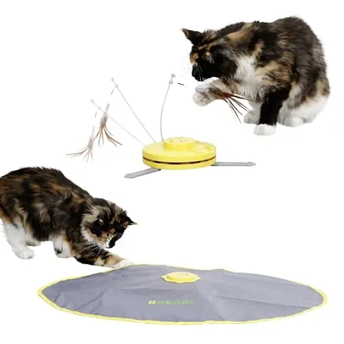 Kerbl Pet Katzenspielzeug 2in1 Catch the TailFeather - Federspielzeug für Katzen mit 2 spannenden Spielmöglichkeiten und 3 Modi für individuelles Spielvergnügen. Fördert den Spieltrieb und hält Ihre Katze aktiv und gesund!