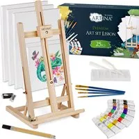 Artina Tischstaffelei Lisbon 25tlg. Set - Staffeleien-Set mit massiver Kiefer-Tischstaffelei und 25 Malutensilien, ideal für kreative Köpfe ab 10 Jahren.
