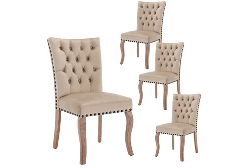 OKWISH Esszimmerstuhl Wohnzimmerstuhl, Beine aus Massivholz (Polsterstuhl mit Nagelkopfbesatz,Küchenstuhl Wohnzimmerstuhl, 4 St), Beinen aus Massivholz