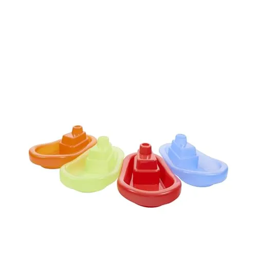 Idena - Badeboot mit Spritzlöchern, 4er Set, schwimmende Boote in bunten Farben, Badewannenspielzeug für Kinder ab 18 Monaten, geeignet für Badewanne, Pool und Sandkasten