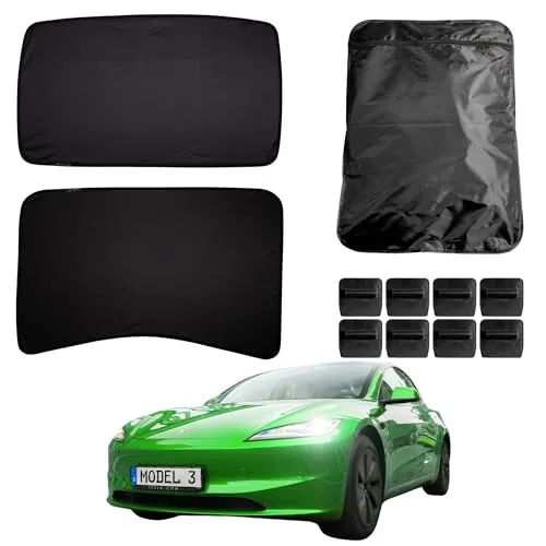 Shop4EV Sonnenschutz für Tesla Model 3 Highland(10/23 bis Heute) – UV-Blendschutz für Glasdach, Isolierfolie, zweiteilig. Einfache Montage mit Clips. Inkl. Aufbewahrungstasche
