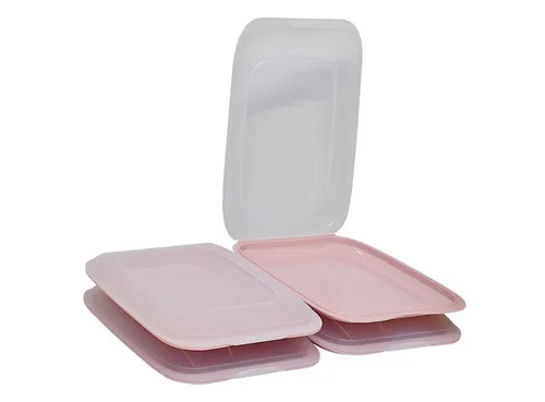 Engelland Frischhaltedose Aufschnittdosen, Aufschnittbox, PP-Kunststoff, BPA-frei, (Vorteils-Set, 4-tlg., mit transparentem Deckel), stapelbar, platzsparend, Ordnung im Kühlschrank, Organizer, Stapelbox