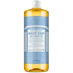 DR. BRONNER'S MAGIC SOAP Baby Unscented 945 ml – Sensible Pflege für Babyhaut - Die Baby-Mild Seife ist ideal für empfindliche Haut. Sie enthält einen hohen Anteil an Bio-Olivenöl und verzichtet auf Duftstoffe. Vielseitig einsetzbar für Körperpflege, Handwäsche und Haushalt.