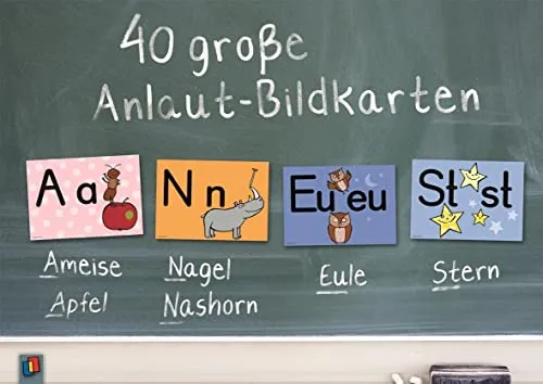 Große Anlaut-Bildkarten für Kita und Grundschule – 40 Karten - Schulbücher & Lernhilfen – 40 stabile, illustrierte A4-Karten zur visuellen Unterstützung beim Anlautlernen, ideal für den Unterricht und zur Raumdekoration.
