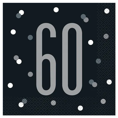 Servietten 60. Geburtstag, schwarz-grau, Größe: ca. 33 x 33 cm, 16 Stück