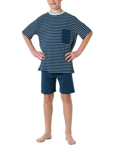 Schiesser Shorty Jungen Jersey blau gestreift - Bequemer Shorty für Jungen aus hochwertigem Jersey, ideal für angenehme Nächte und entspannten Schlaf.