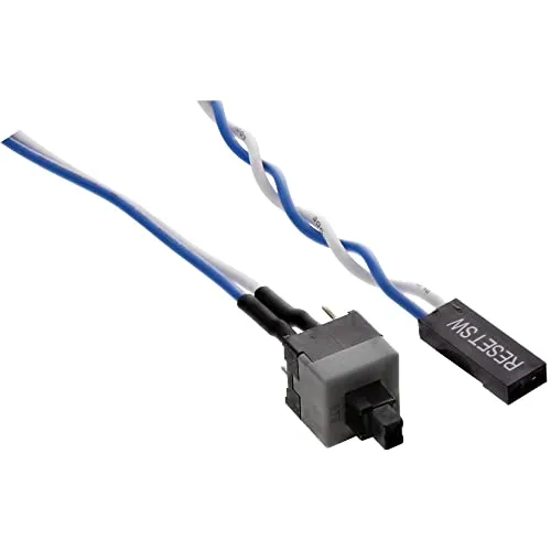 InLine 26648A Strom Reset-Taster - mit 0,3m Kabel, schwarz-blau-weiß, ideal für schnellen Stromreset in Geräten