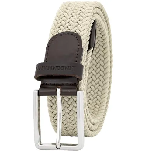LINDENMANN Herren Stretchgürtel, Textil-Flechtgürtel für Golf beige, Farbe/Color:beige, Size US/EU:Bundweite 100 cm Gesamtlänge 115 cm W 39.4 XL
