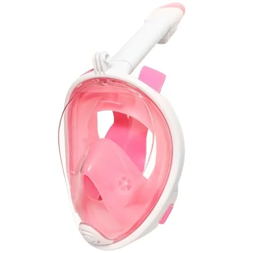 Jsdoin Schnorchelmaske Erwachsene Vollmaske,180-Grad-Sicht Tauchmaske mit Panorama-Vollgesichtsdesign,Sportkameras Kompatible Taucherbrille für Erwachsene und Kinder (Weiß Rosa, L/XL)