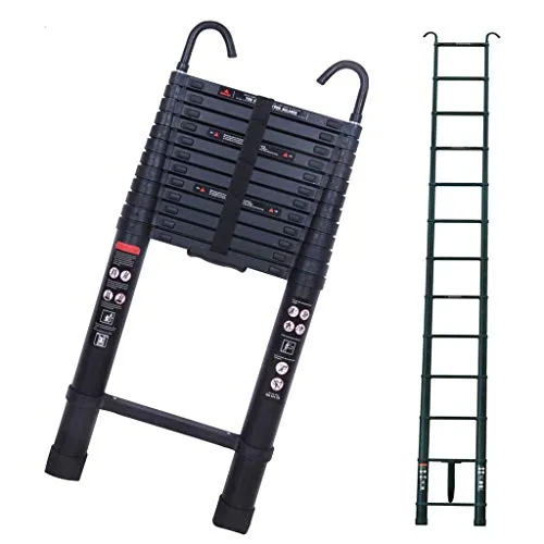 3,8m Teleskopleiter mit 2 Abnehmbaren Haken Aluminium Mehrzweck-Leiter, Klappbare Verlängerungsleiter, Ausziehbare Leiter Sicher Max. Belastung: 150kg