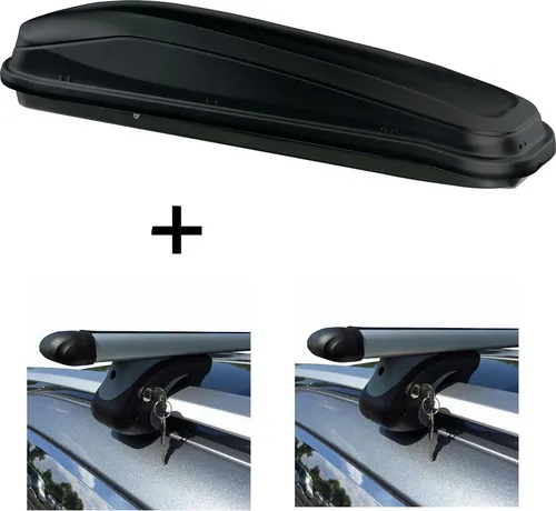 Dachbox JUEASY300 300Ltr schwarz mit Relingträger für Suzuki Jimny FJ ab 98 - Praktisches Set aus Dachbox (300L) und Relingträger für Suzuki Jimny FJ ab 98. Ideal für bis zu 6 Skier oder 2 Snowboards. Einfache Montage und viel Stauraum für Ihre Reisen.