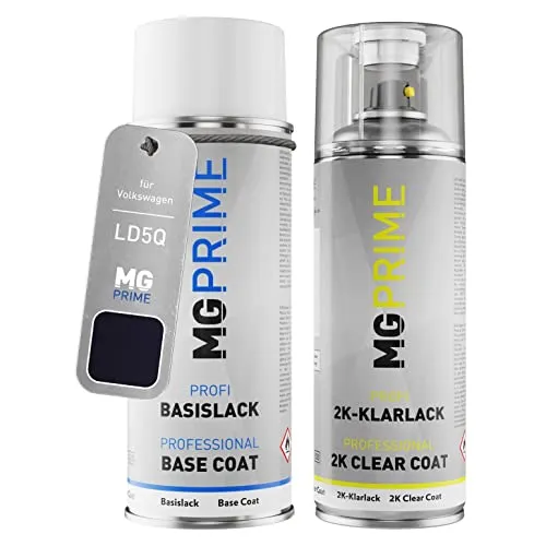 MG PRIME Autolack 2K Spraydosen Set für Volkswagen VW LD5Q / D5Q / P6 Shadow Blue Perleffekt/Shadow Blue Metallic Basislack 2 Komponenten Klarlack Sprühdose