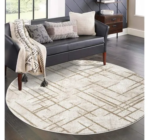carpet city Teppich Wohnzimmer - Creme Rund 200 cm - Teppich für Wohnzimmer, Schlafzimmer oder Esszimmer im Vintage-Design, strapazierfähig und pflegeleicht, ideal für jede Einrichtung.