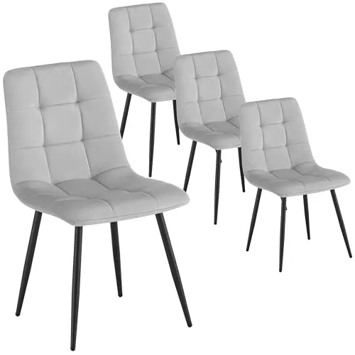 Deuline Esszimmerstühle Essstühle Esszimmerstuhl Samt Metallbeine Polsterstuhl Stühle SGS Milano 4er-Set Hellgrau 521255