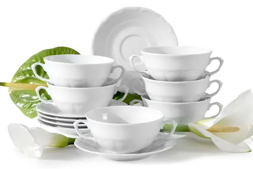 KONSIMO® Suppenschüssel CHODZIEZ MARIA TERESA - 12-tlg. Set - Hochwertige handgefertigte Suppenschalen aus Premium-Porzellan, mikrowellen- und spülmaschinengeeignet, ideal für festliche Anlässe.