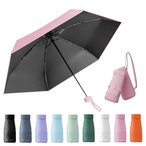 Wydexint Kleiner Regenschirm, portable folding umbrella, mini reise regenschirm, leichter Reiseschirm, taschenschirm, UV-faltbar mit Kapselbox, reisewasser- und winddicht für Männer und Frauen