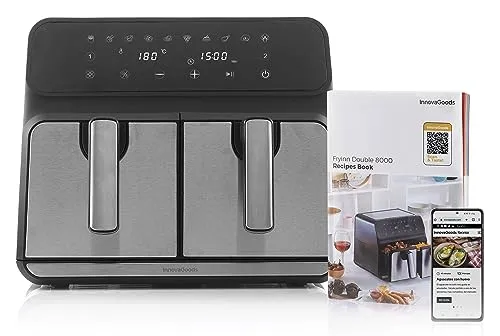 InnovaGoods Fryinn Double 8000 - Öl-freie Heißluftfritteuse - Moderne Heißluftfritteuse mit 2 unabhängigen Körben (je 4L) und 3400W Leistung für vielseitiges Kochen. Genießen Sie gesunde, knusprige Speisen dank 360°-Heißluftzirkulation!