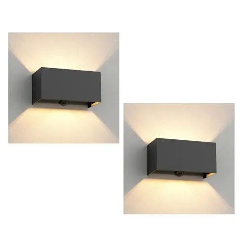 ledscom.de 2 Stück Wandleuchte CUBEL, Dämmerungssensor, Bewegungmelder für außen, IP65, Up-/Downlight, anthrazit, rechteckig, inkl. 2 LED Lampen, je 4,1 W, 501lm, warmweiß
