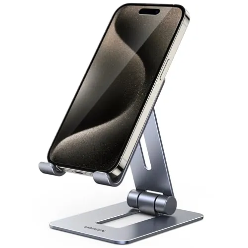 UGREEN Handy Ständer Aluminium Handyhalterung tisch, faltbarer Handyständer für Schreibtisch und Unterwegs kompatibel mit iPhone 16 15 14 13 Pro Max, Huawei, Galaxy S23+ Ultra, alle Smartphones.(Grau)