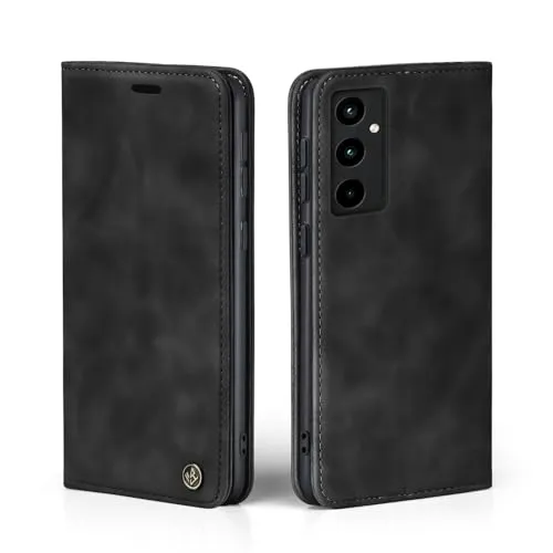 LBH Handyhülle für Samsung Galaxy A35 5G in Schwarz mit Karten- und Geldfach Smartphone Hülle mit Standfunktion Flip Case Schutzhülle Magnetverschluss Vintage
