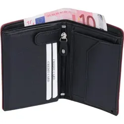 Leder Kombibörse schwarz mit rotem Rand Brieftasche - Schwarz