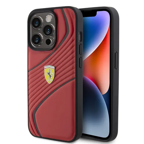 Ferrari iPhone 15 Pro Schutzhülle mit Twist Metal Logo - Taschen & Schutzhüllen, stilvolles Design in Rot und optimaler Schutz für Ihr Apple iPhone 15 Pro.