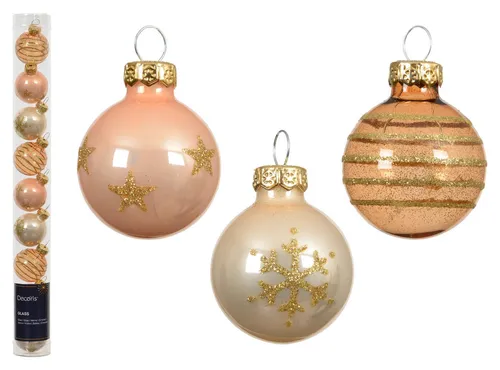 Kaemingk Weihnachtsbaumkugel, Weihnachtskugeln Glas mit Motiven 3cm 9er Set Perle / Brandy Mix