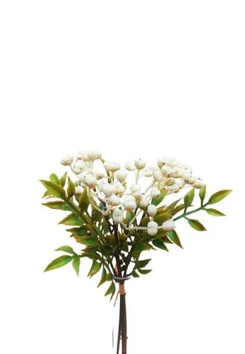 artplants.de Kunststoff Zweig Vogelbeere ELNATAN im Bund, Früchte, Creme-weiß, 30cm - Künstlicher Strauß