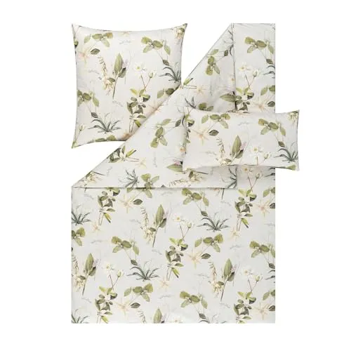 Estella Nadea Bettwäsche 135x200 - Premium Satin in Grün Beige - Luxuriöse Bettwäsche-Sets aus Schweizer Premium Satin von Estella, perfekt für alle Jahreszeiten. Seidige Oberfläche und langlebige Farben sorgen für höchsten Schlafkomfort.