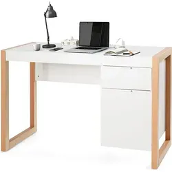 COSTWAY Schreibtisch mit Schubladen & Aufbewahrungsschrank - Schreibtische mit großer Tischplatte für effizientes Arbeiten und viel Stauraum durch Schublade und Unterschrank, ideal für Homeoffice und Studierzimmer.