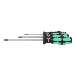 Wera Pozidriv-Schraubendreher-Satz, 3-teilig - Schraubendreher-Set mit ergonomischem Kraftform-Heft für komfortables Arbeiten und Wera Lasertip-Klingen für optimalen Halt und präzises Schrauben.