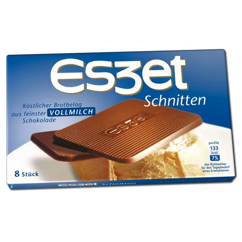 Eszet Schnitten Vollmilch Schokolade 75g - Feine Schokolade, zartschmelzende Vollmilchschokolade in praktischer Tafel-Form für genussvolle Momente.