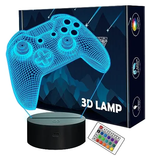 3D Gamepad Nachtlicht, Lightzz Game Console Illusionslampe mit Fernbedienung + Touch 16 Farbblinken Wechseln + Timer Schreibtischlampen Kinderzimmer Geschenke für Spielefan