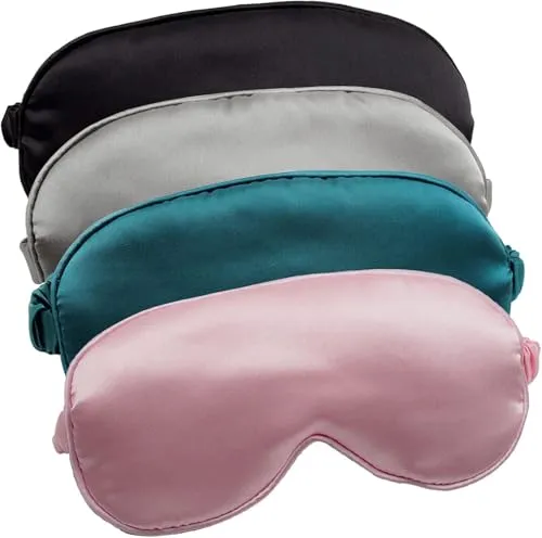 Schlafmasken-4er-Packung, Seiden-Augenmaske, weiche Satin-Augenbinde mit elastischem Band, Nacht-Augenschutz, Reise-Schlafmaske für Damen und Herren