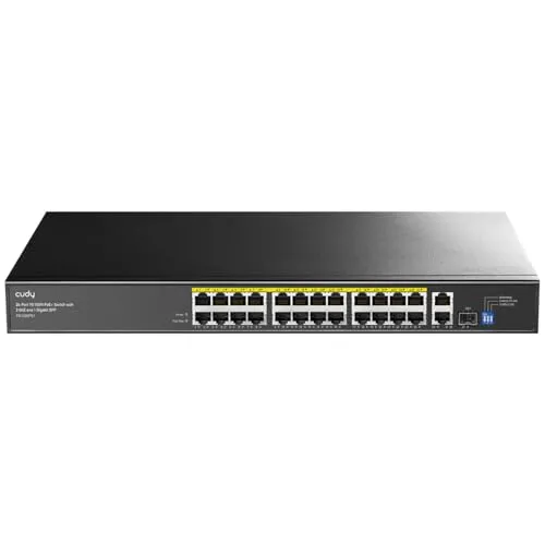 Cudy FS1026PS1 Switch 24xFE PoE - 300W, 1xSFP - Netzwerk Switch mit 24 Ports und 300W PoE-Leistung für zuverlässige Stromversorgung und Datenübertragung in einem Gerät.