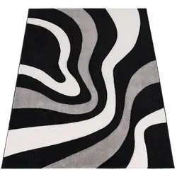 Kadima Design Teppich Schwarz, 60x110 cm, Abstrakt - Robuster Kurzflor-Teppich in Schwarz, ideal für Kinderzimmer oder Wohnzimmer. Mit handgefertigten Konturen bringt er frischen Wind in jeden Raum und sorgt für eine warme Atmosphäre.