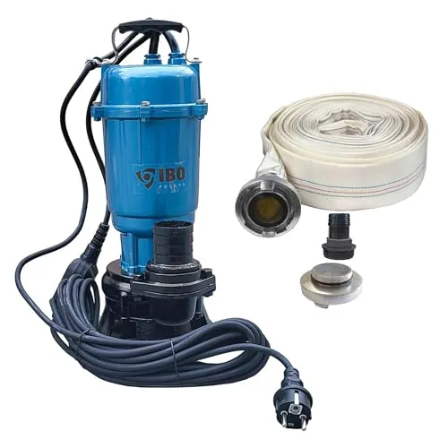 Fäkalienpumpe mit 20 m Schlauch und Cutter - Leistungsstarke Tauchpumpe mit 550 W für Schmutzwasser. Max. Förderhöhe 10 m und Durchflussmenge bis 300 L/min. Ideal für effiziente Entwässerung und einfache Handhabung.