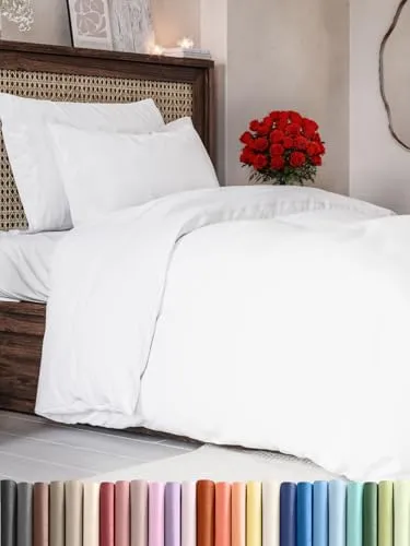 3-teiliges Bettwäsche-Set 200x200 cm mit Bettbezug und 2 Kissenbezügen 50x80 cm - Weiche, atmungsaktive und pflegeleichte Mikrofaser - Mit Reißverschluss und Eckbändern - Oeko-TEX - 3PC - Weiß