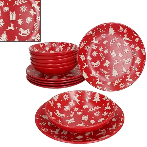 MamboCat Tafelservice 12tlg Advent für 6 Personen in rot von MamboCat