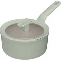 BergHOFF Leo Stielpfanne, 18 cm, 100 % recyceltes Aluminium, keramikbeschichtet, mit Glasdeckel, induktionsgeeignet, Cool-Touch Griff, -frei - Grün