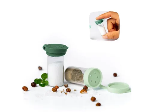 LEKKABOX Salzstreuer Mini 5ml Salzstreuer To Go, 2er Set - Salty kleine aus Glas mit Deckel, Aus Glas und extra klein, nur 4,4 cm – auch ideal für Zucker & Zimt!