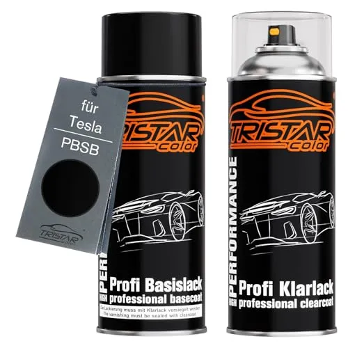 TRISTARcolor Autolack Spraydosen Set für Tesla PBSB Eclipse Black/Sierra Black Basislack Klarlack Sprühdose 400ml
