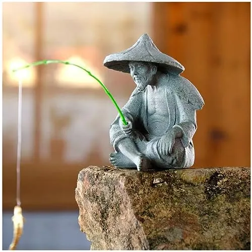 livelyfish Mini Fisherman Statue Old Man Statuen Fairy Garden Figur Sandstein Ornamente Asiatische Japanische Zen Dekoration für Aquarium Fisch Tank Topf Dekor, C